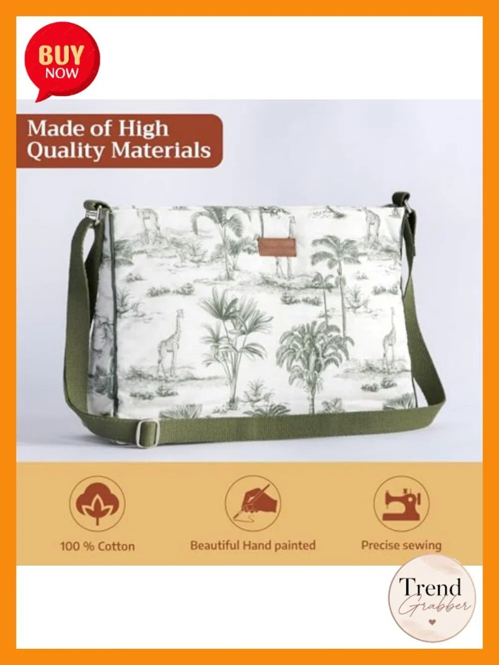 Cotton Shoulder Bag Crossbody Tote with Pockets